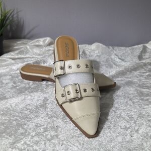 Soda Women's Cream Buckle Mules